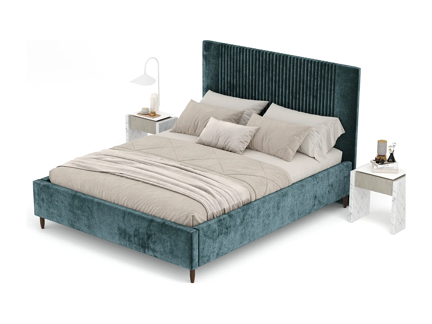 Lit coffre Etero - 140 x 200 cm - chenille - couleur sarcelle