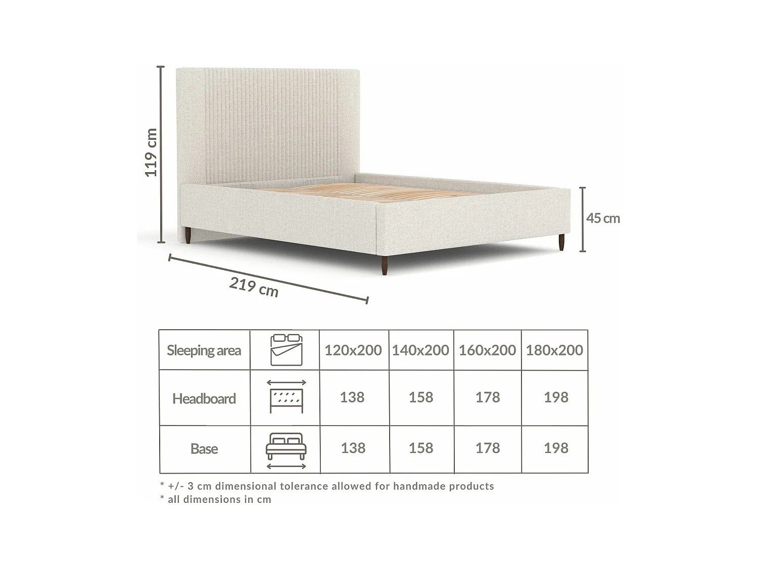 Polsterbett Etero - 120 x 200 cm - Webstoff - beige