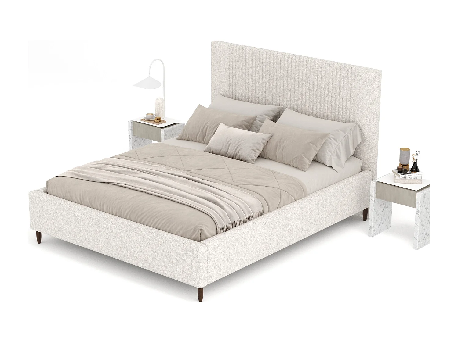 Lit coffre Etero - 200 x 200 cm - toile tissée - crème