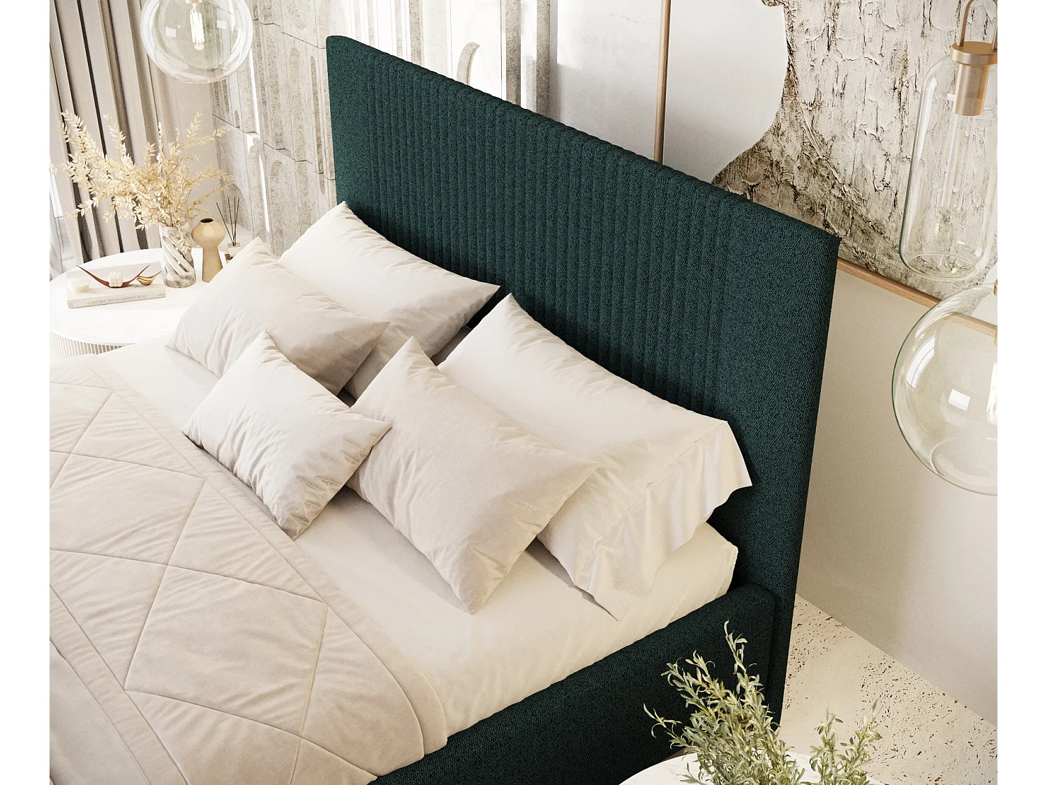 Polsterbett Etero - 140 x 200 cm - Webstoff - grün