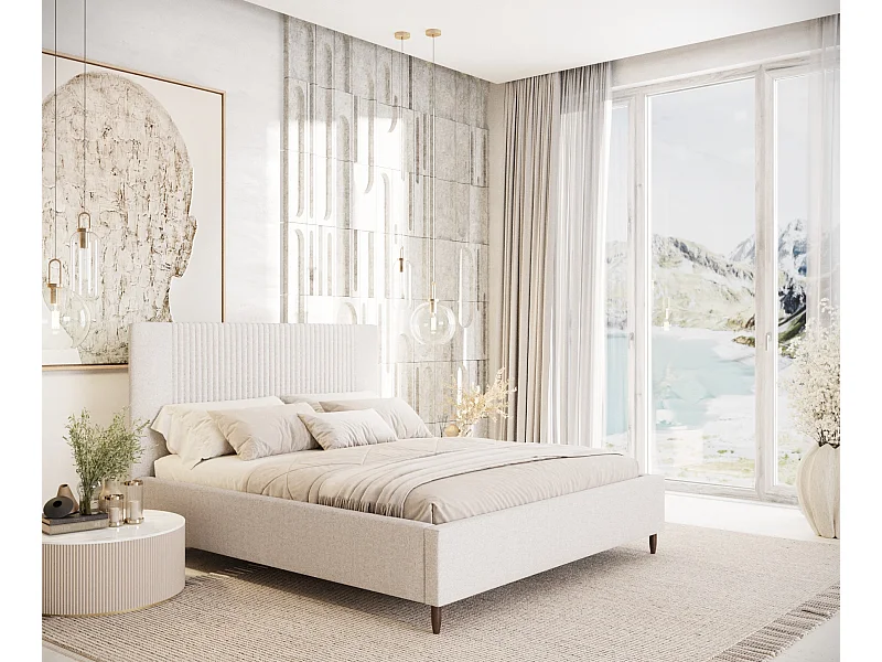 Lit coffre Etero - 120 x 200 cm - toile tissée - crème