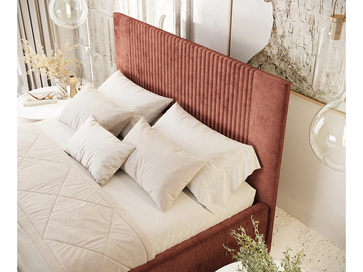 Lit coffre Etero - 200 x 200 cm - chenille - couleur cuivre