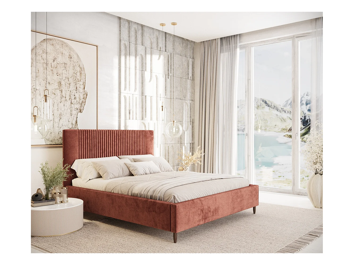 Lit coffre Etero - 200 x 200 cm - chenille - couleur cuivre