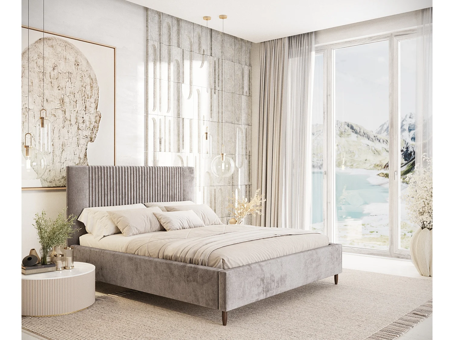 Lit coffre Etero - 160 x 200 cm - chenille - beige