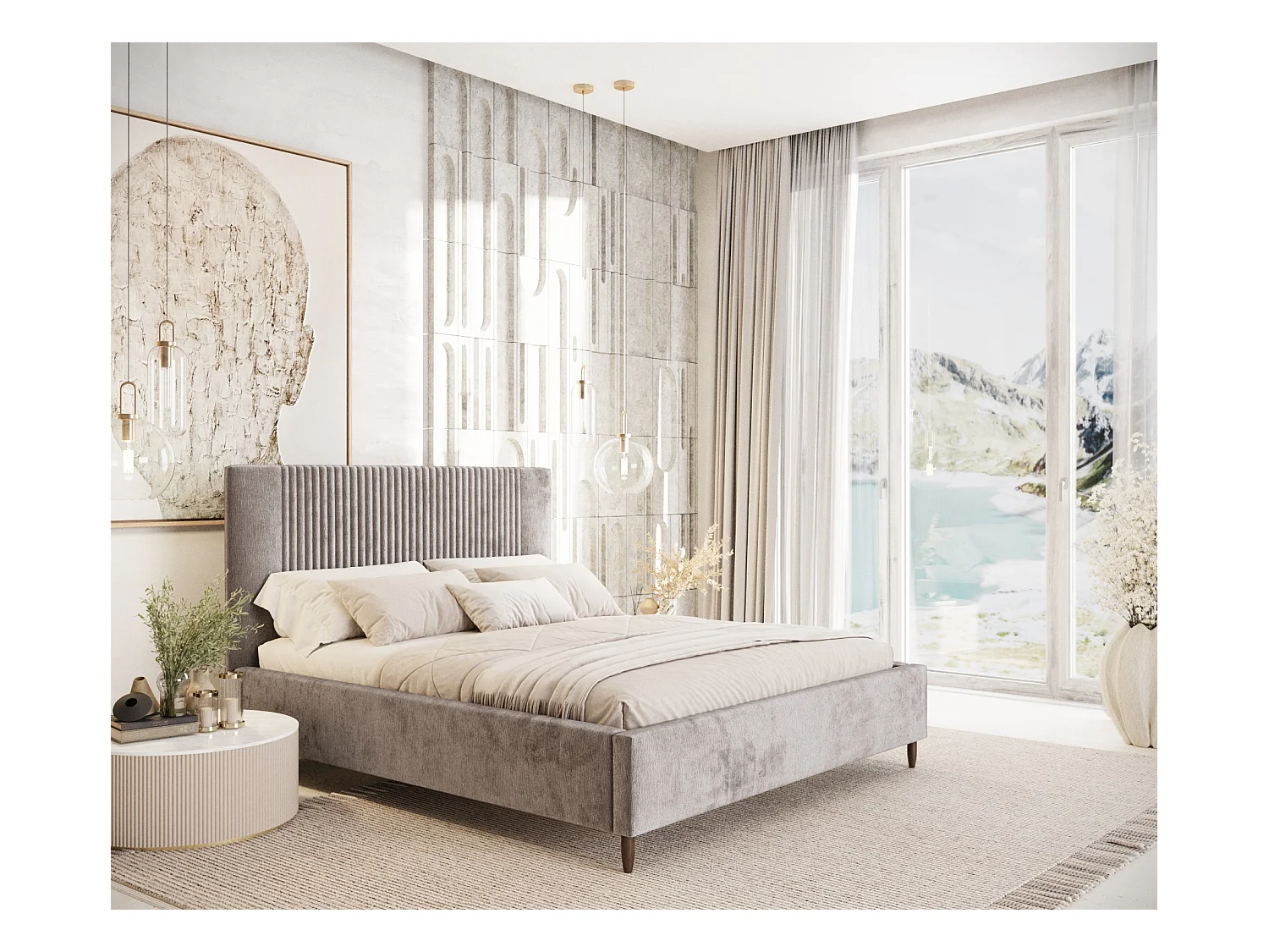 Lit coffre Etero - 160 x 200 cm - chenille - beige