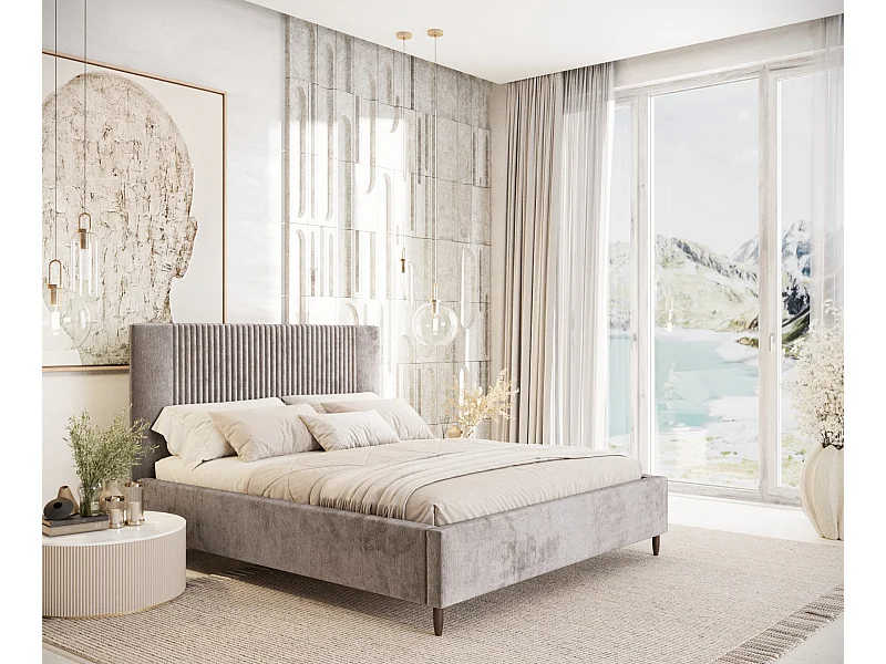 Lit coffre Etero - 160 x 200 cm - chenille - beige