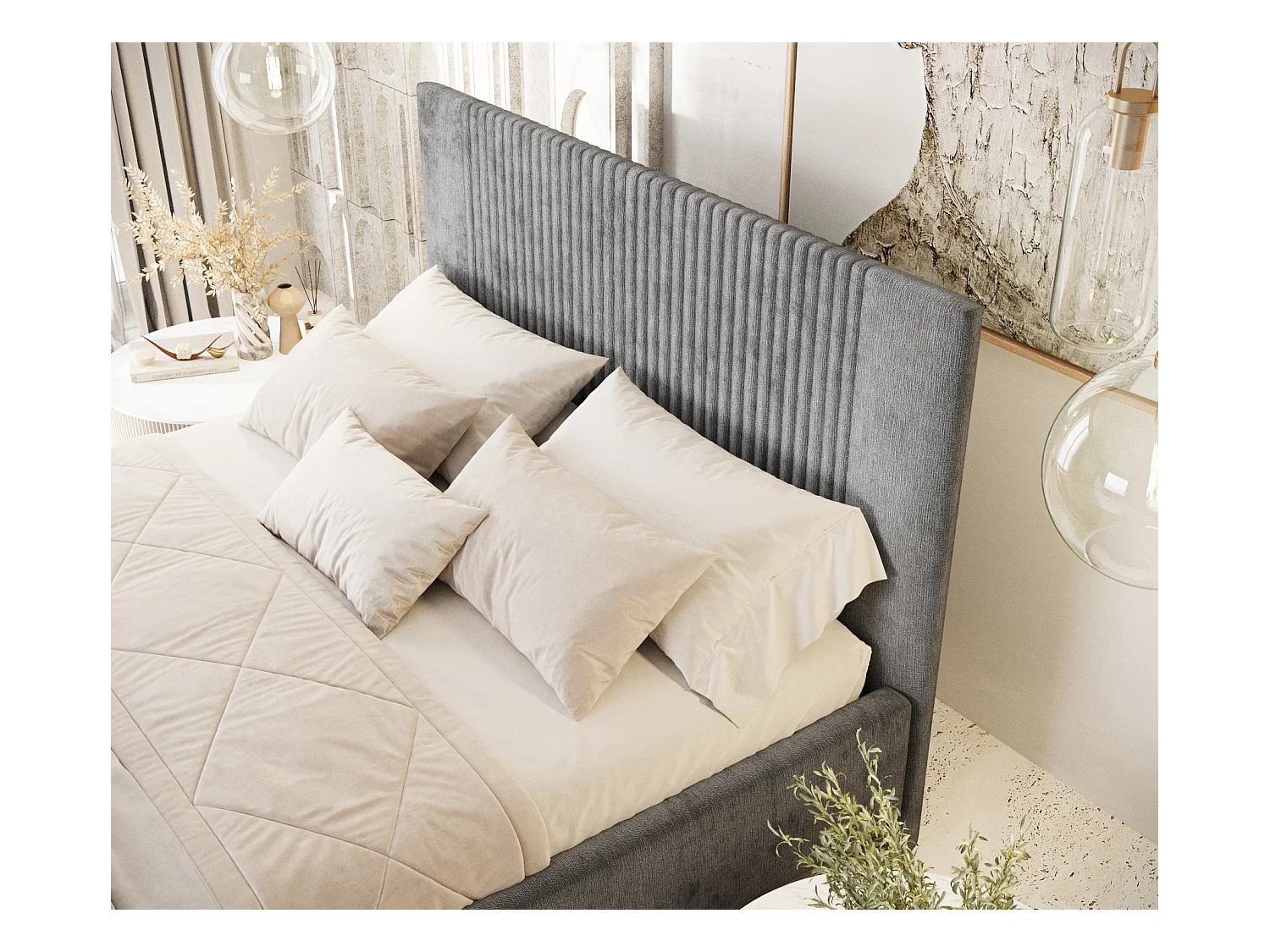 Polsterbett Etero - 200 x 200 cm - Chenille-Stoff - grau