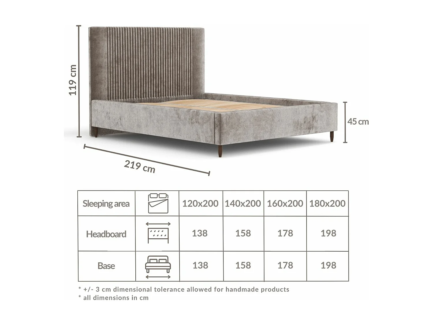 Lit coffre Etero - 120 x 200 cm - chenille - gris
