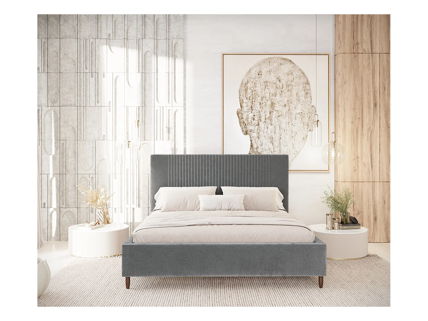 Polsterbett Etero - 120 x 200 cm - Chenille-Stoff - grau