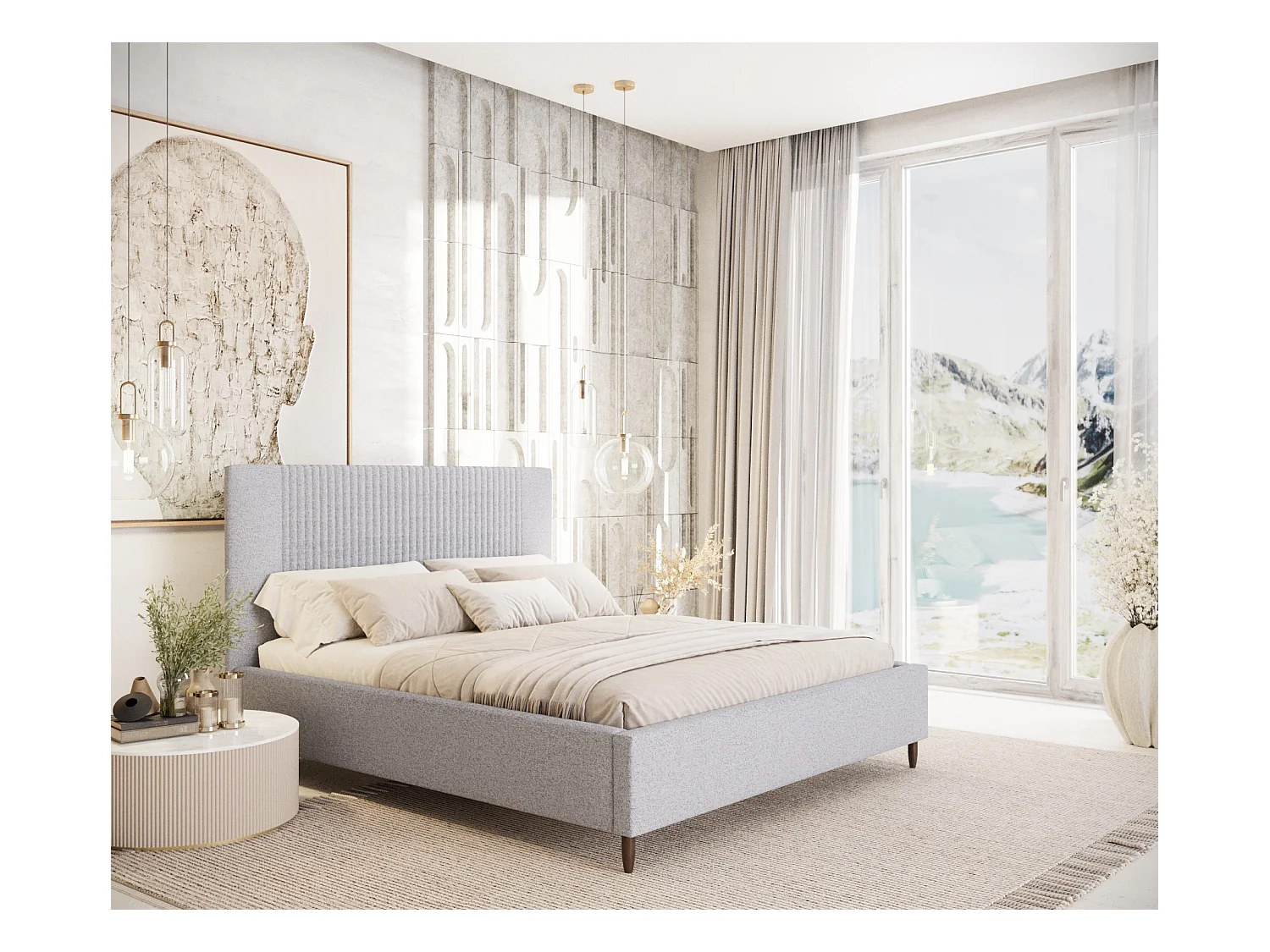 Lit coffre Etero - 200 x 200 cm - toile tissée - gris clair