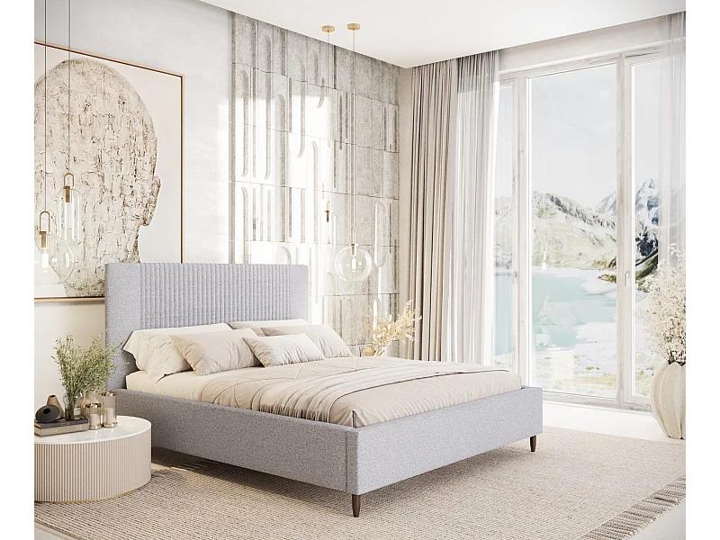 Lit coffre Etero - 200 x 200 cm - toile tissée - gris clair