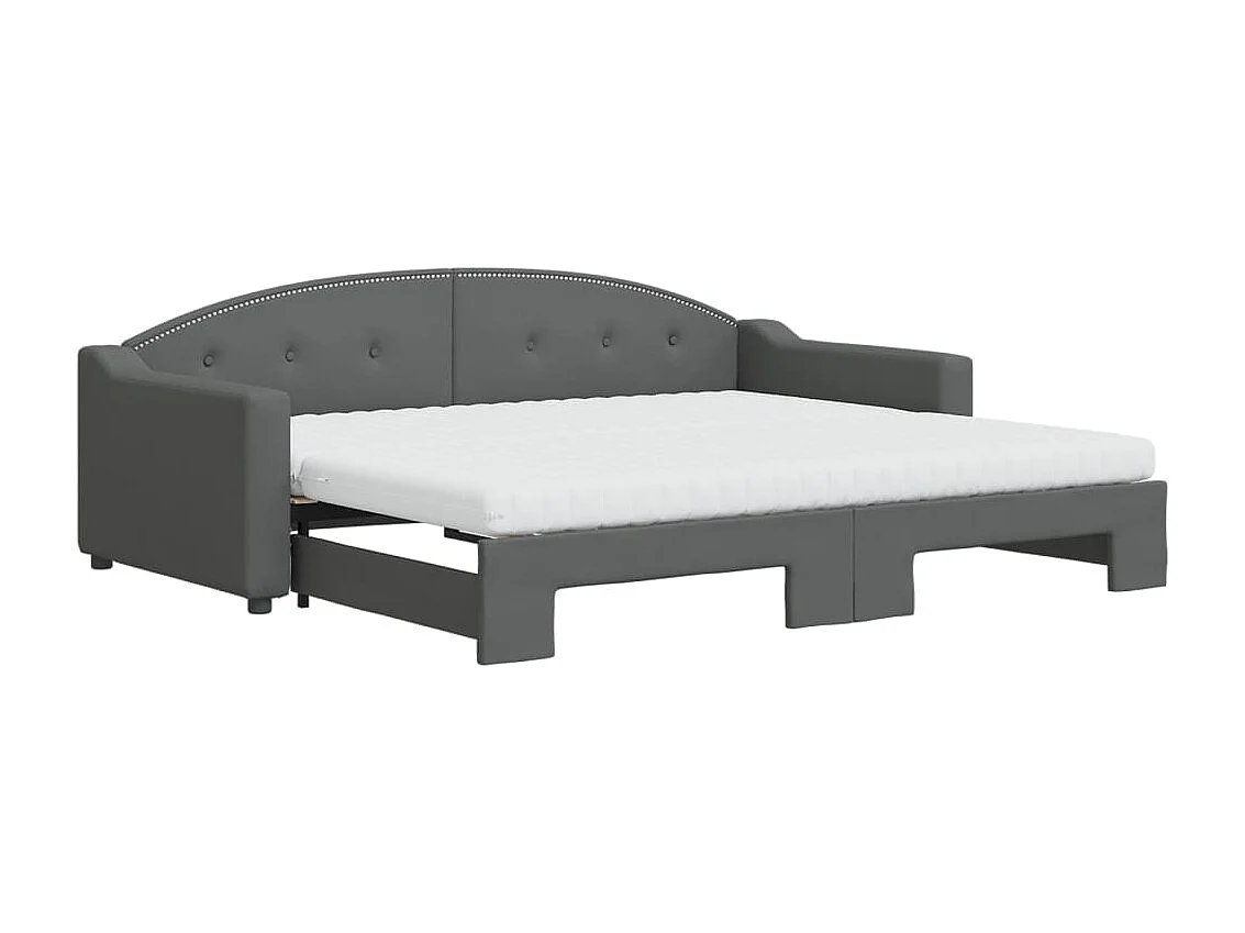 Lit de jour avec gigogne et matelas gris foncé 90x200 cm tissu