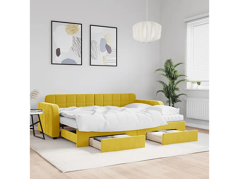 Sofá cama nido con cajones terciopelo amarillo 80x200 cm
