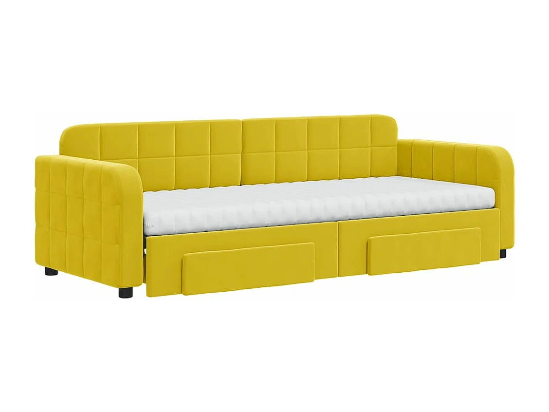 Slaapbank met onderschuifbed en lades 80x200 cm fluweel geel