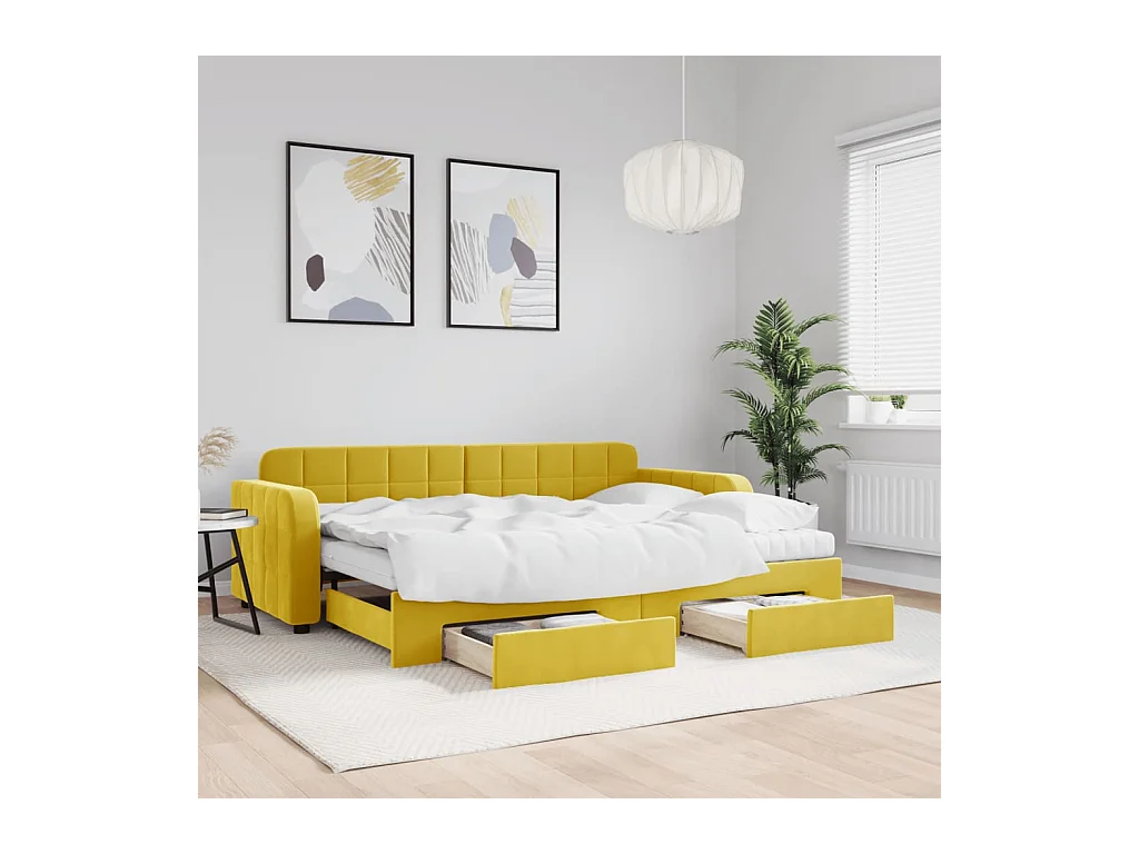 Sofá-cama com gavetão e gavetas 80x200 cm veludo amarelo