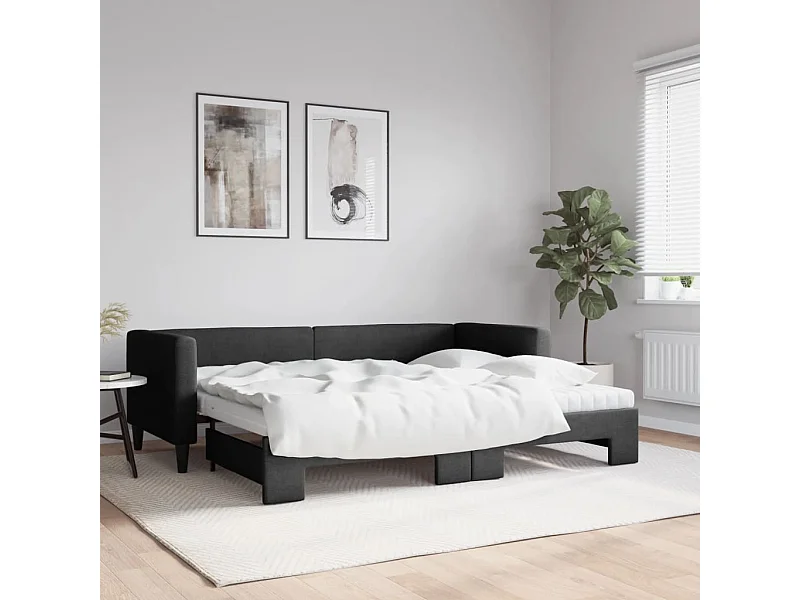 Sofá-cama com gavetão e colchões 80x200 cm tecido preto