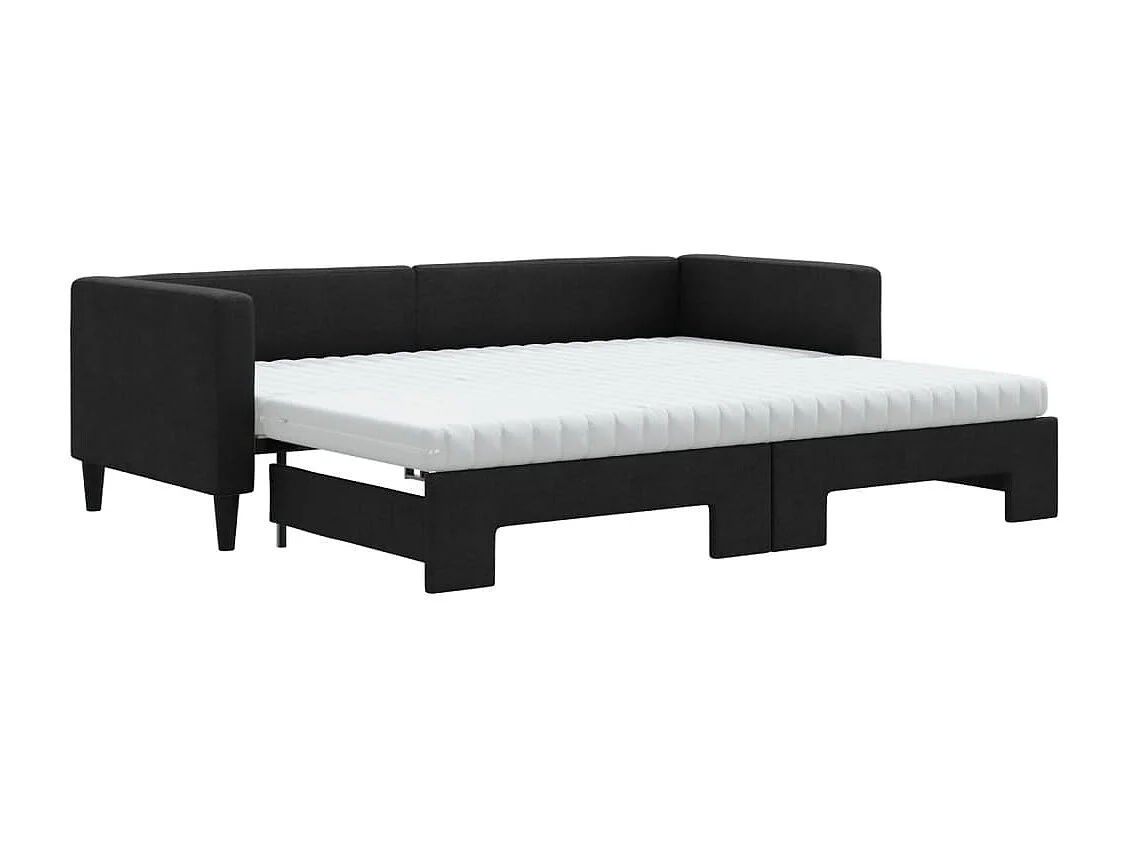 Lit de jour avec lit gigogne et matelas noir 80x200 cm tissu