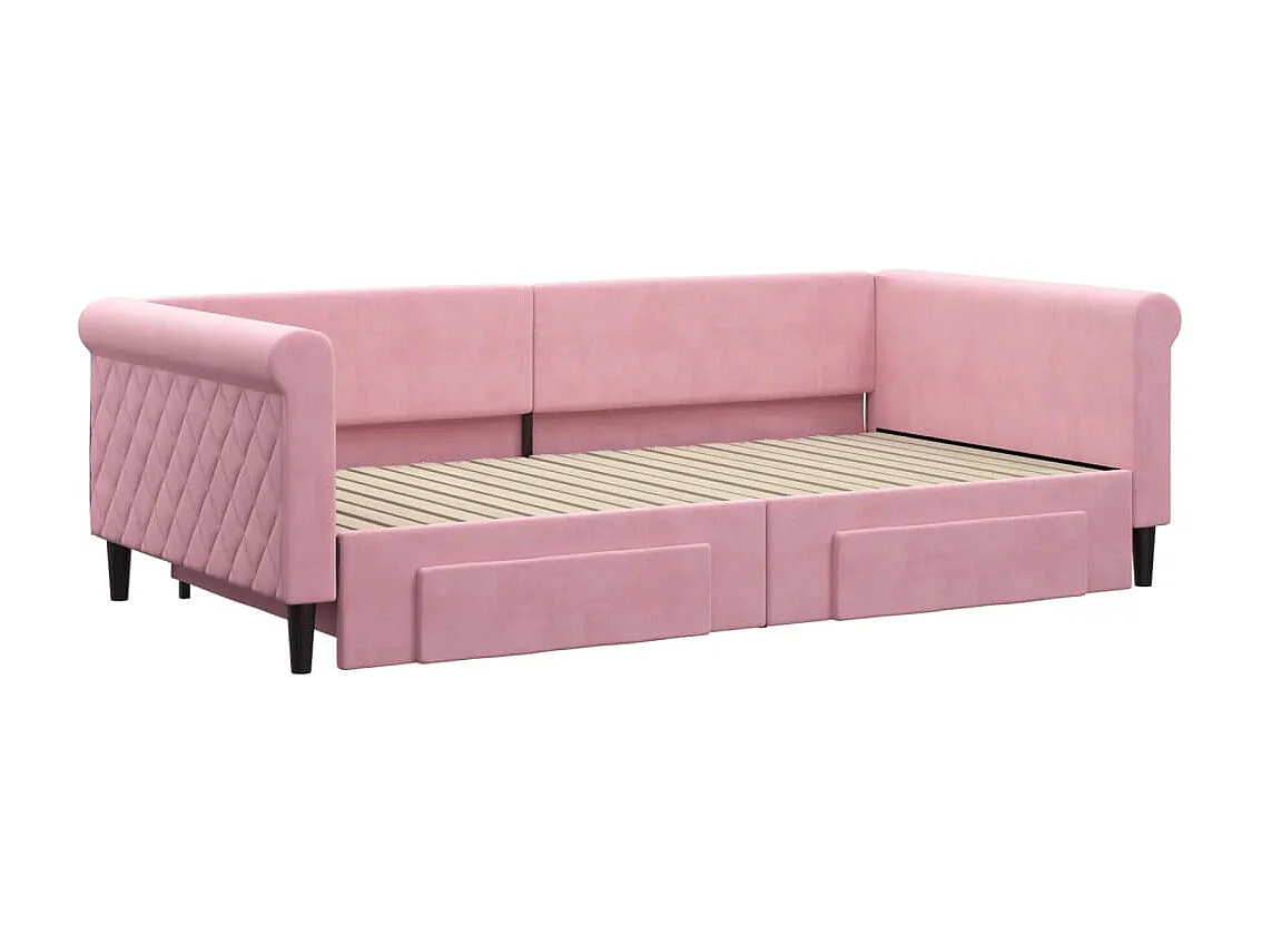 Sofá-cama com gavetão e gavetas 100x200 cm veludo rosa