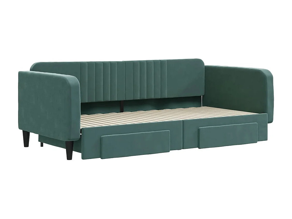 Sofá-cama com gavetão e gavetas 100x200 cm veludo verde-escuro