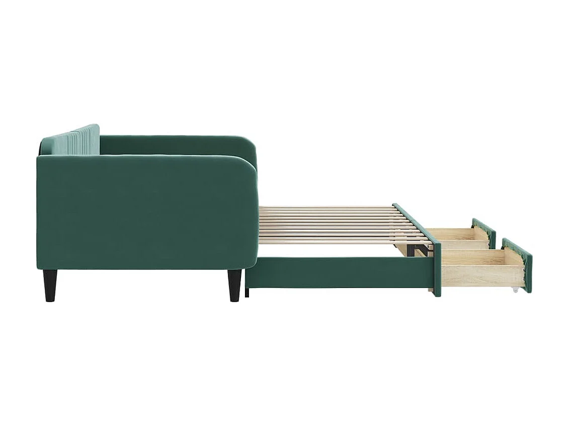 Sofá-cama com gavetão e gavetas 100x200 cm veludo verde-escuro