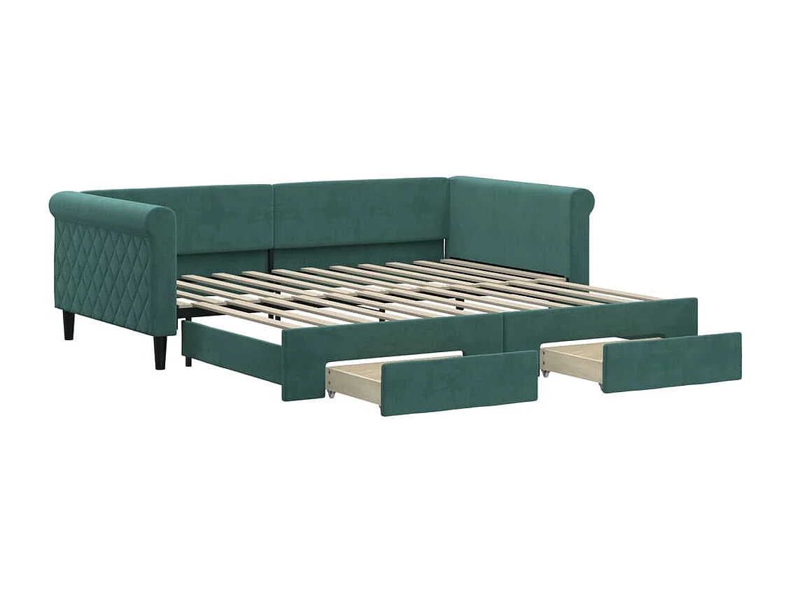 Sofá-cama com gavetão e gavetas 100x200 cm veludo verde-escuro