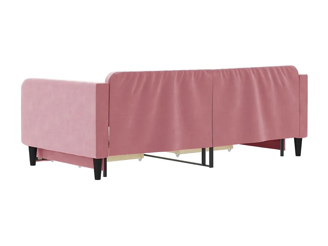 Slaapbank met onderschuifbed en lades 100x200 cm fluweel roze