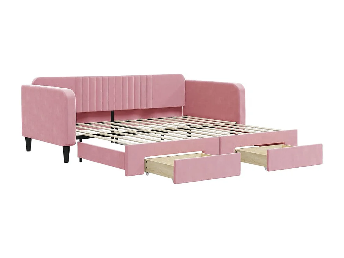 Sofá cama nido con cajones terciopelo rosa 100x200 cm