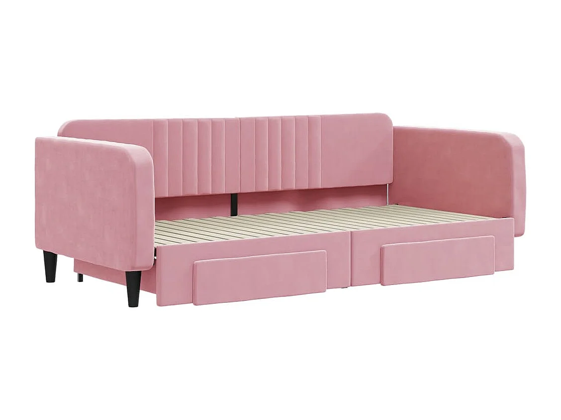 Sofá cama nido con cajones terciopelo rosa 100x200 cm
