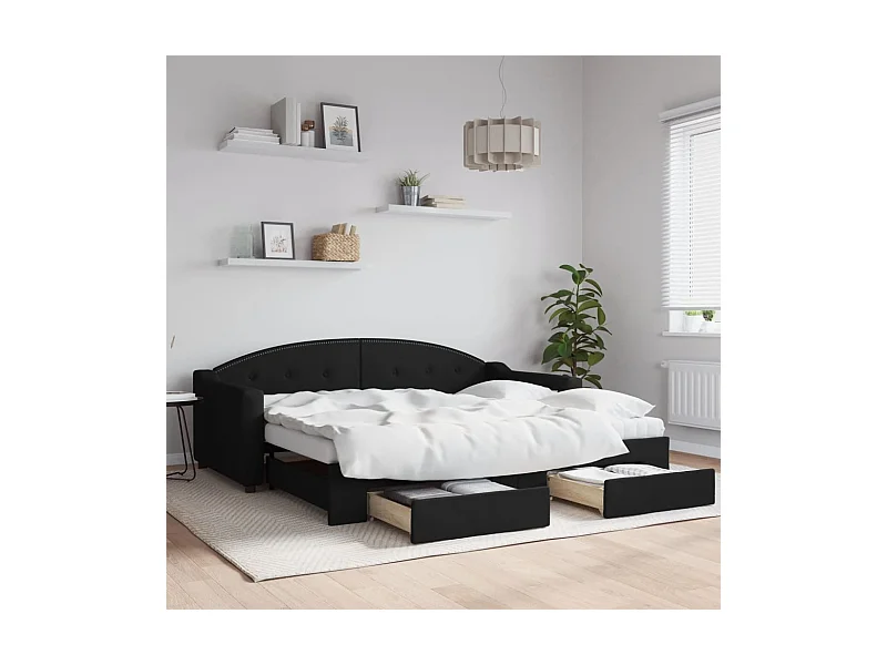 Sofá cama nido con cajones tela negro 90x190 cm