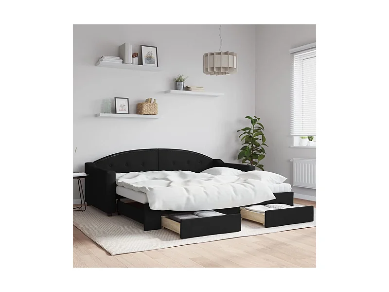 Sofá cama nido con cajones tela negro 90x190 cm