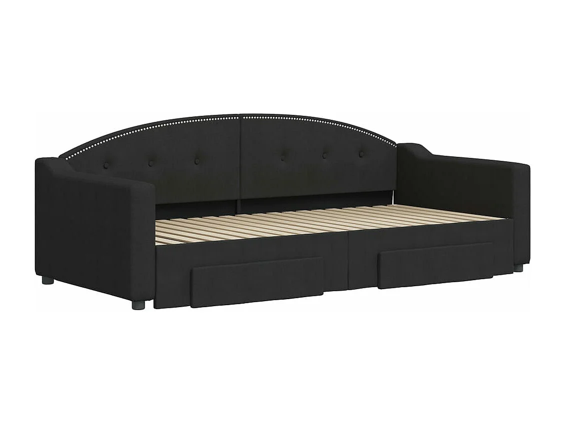 Lit de jour avec gigogne et tiroirs noir 90x190 cm tissu