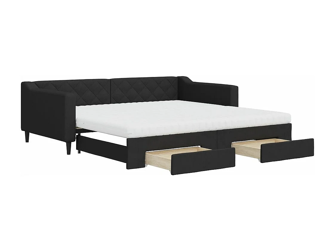Lit de jour avec gigogne et tiroirs noir 100x200 cm tissu