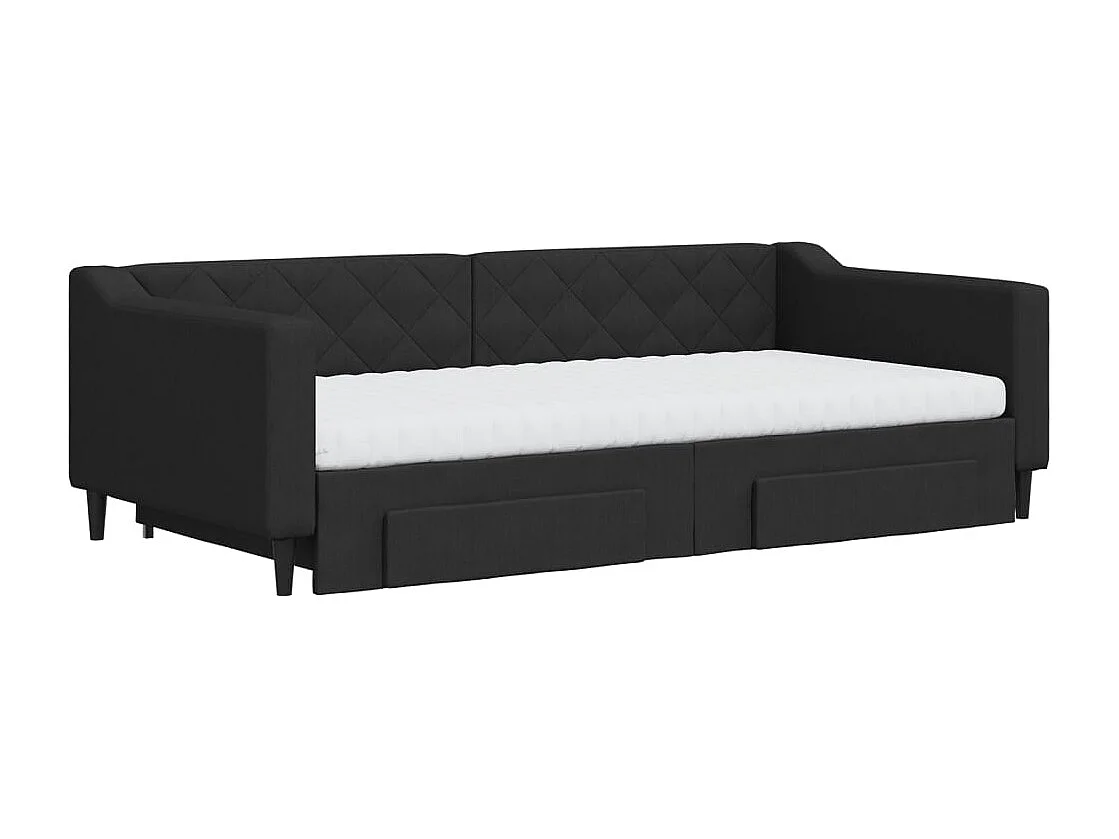 Lit de jour avec gigogne et tiroirs noir 100x200 cm tissu