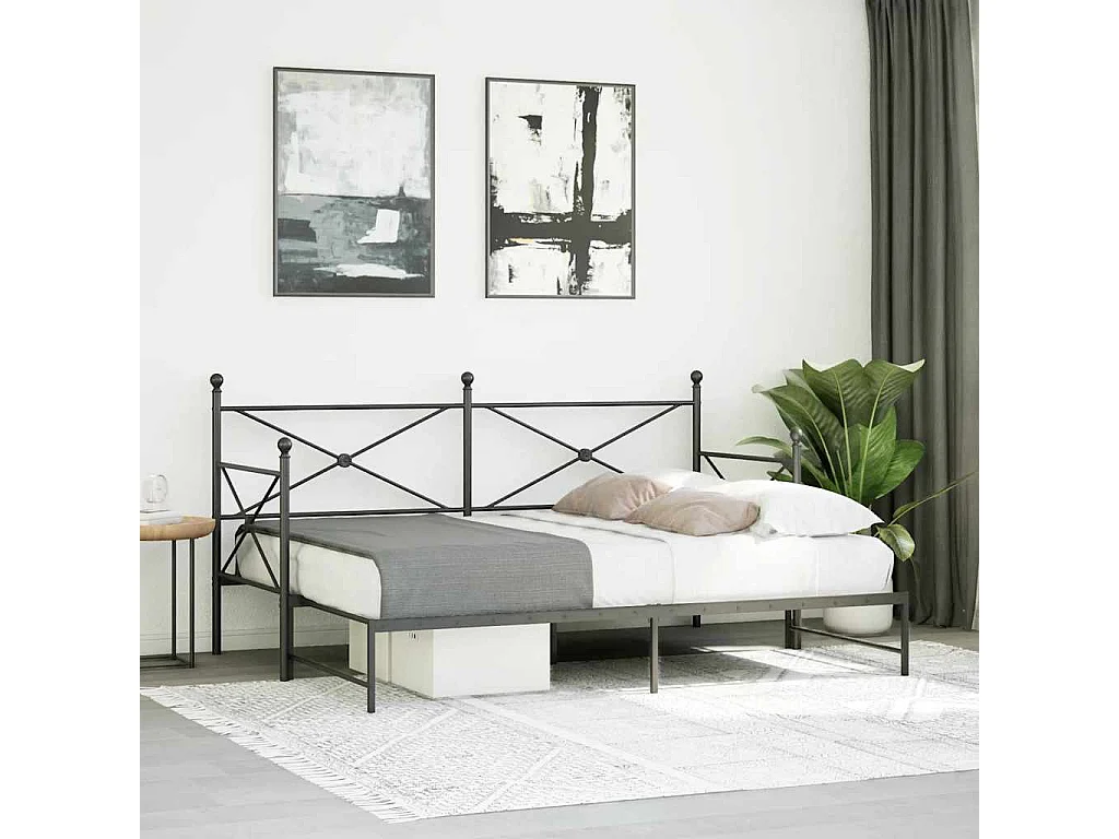 Lit de jour avec gigogne sans matelas noir 90x200 cm acier