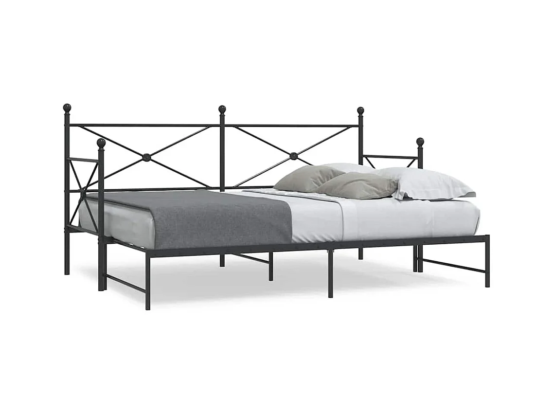 Lit de jour avec gigogne sans matelas noir 90x200 cm acier
