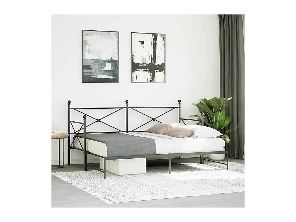 Lit de jour avec gigogne sans matelas noir 90x200 cm acier