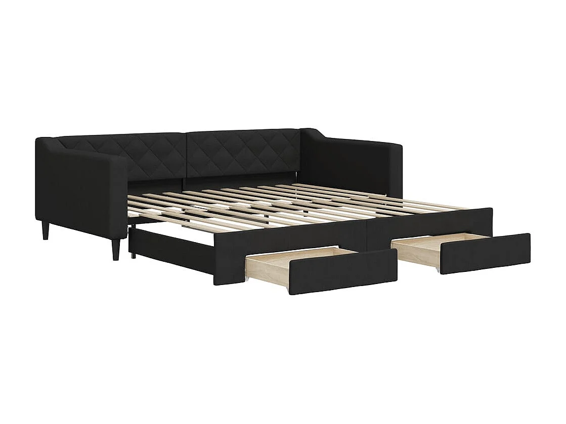 Slaapbank met onderschuifbed en lades 100x200 cm stof zwart