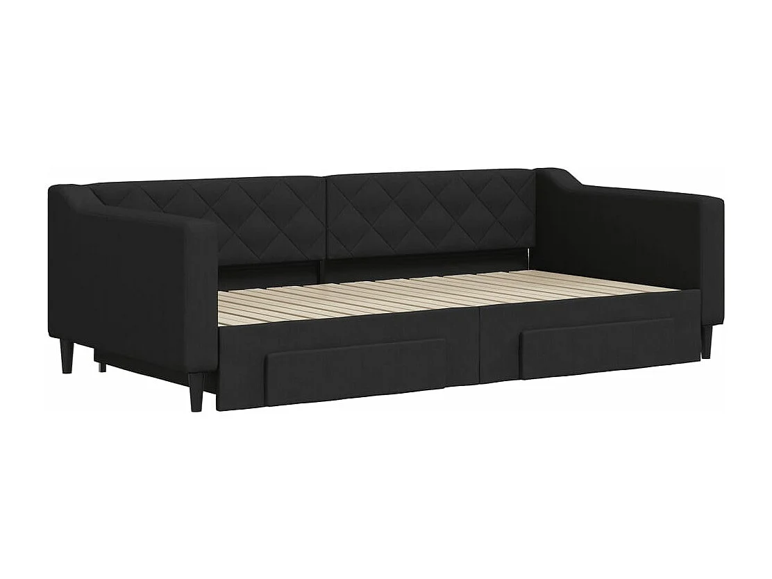 Slaapbank met onderschuifbed en lades 100x200 cm stof zwart