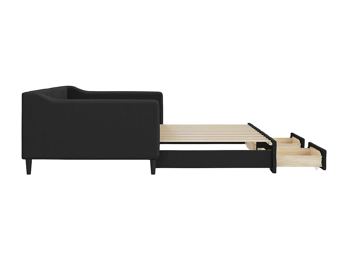 Slaapbank met onderschuifbed en lades 100x200 cm stof zwart
