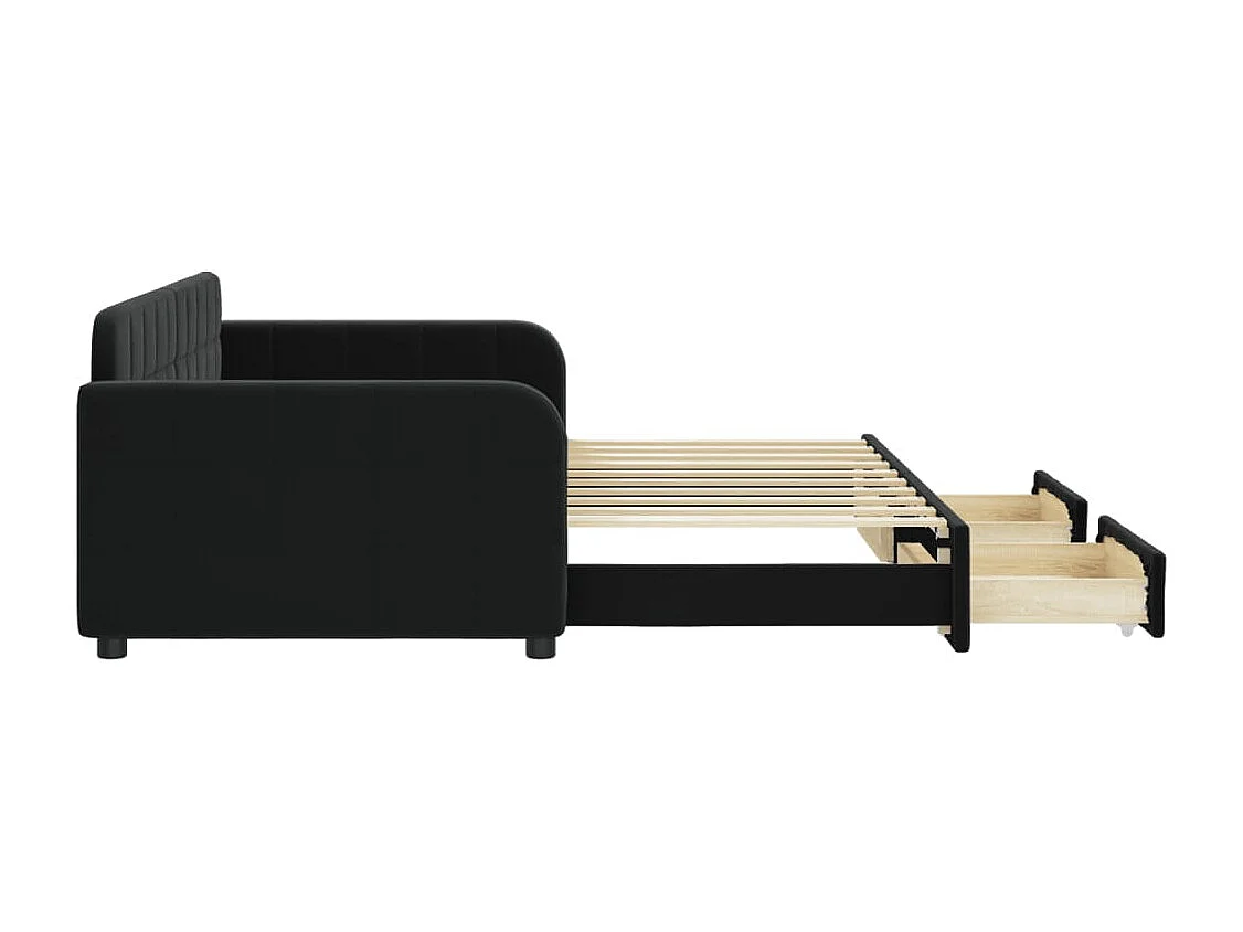 Slaapbank met onderschuifbed en lades 90x190 cm fluweel zwart
