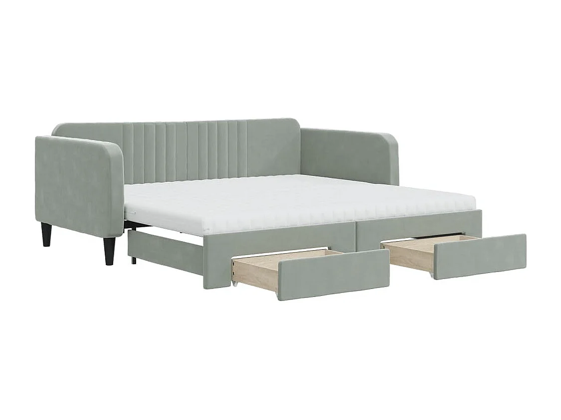 Sofá cama nido con cajones terciopelo gris claro 90x190 cm