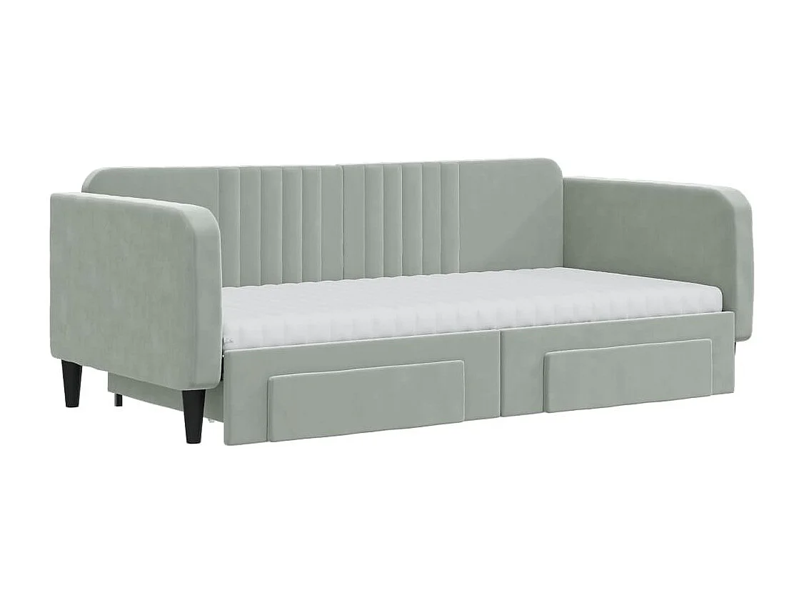 Sofá cama nido con cajones terciopelo gris claro 90x190 cm