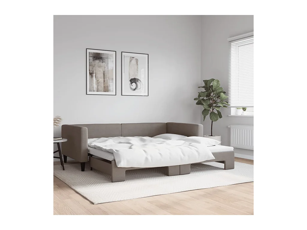 Lit de jour avec lit gigogne taupe 100x200 cm tissu