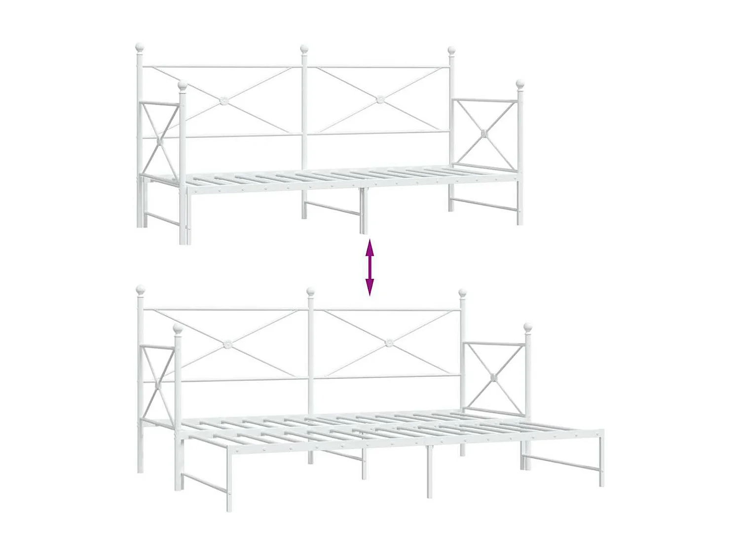 Lit de jour avec gigogne sans matelas blanc 75x190 cm