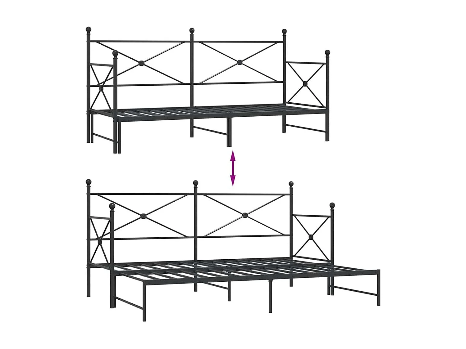 Lit de jour avec gigogne sans matelas noir 75x190 cm