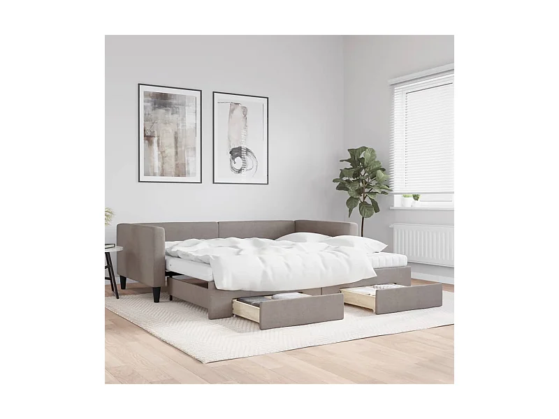 Sofá cama nido con cajones tela gris taupe 100x200 cm