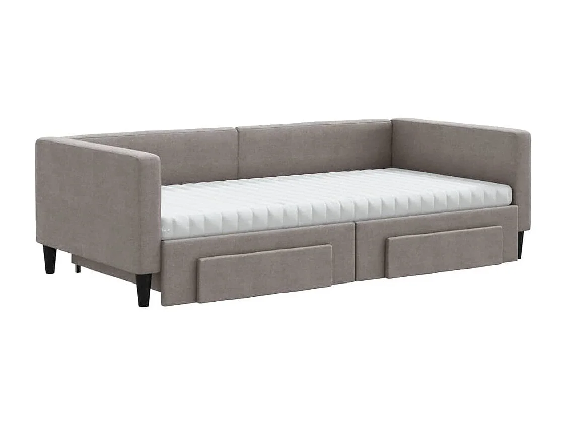 Lit de jour avec gigogne et tiroirs taupe 100x200 cm tissu