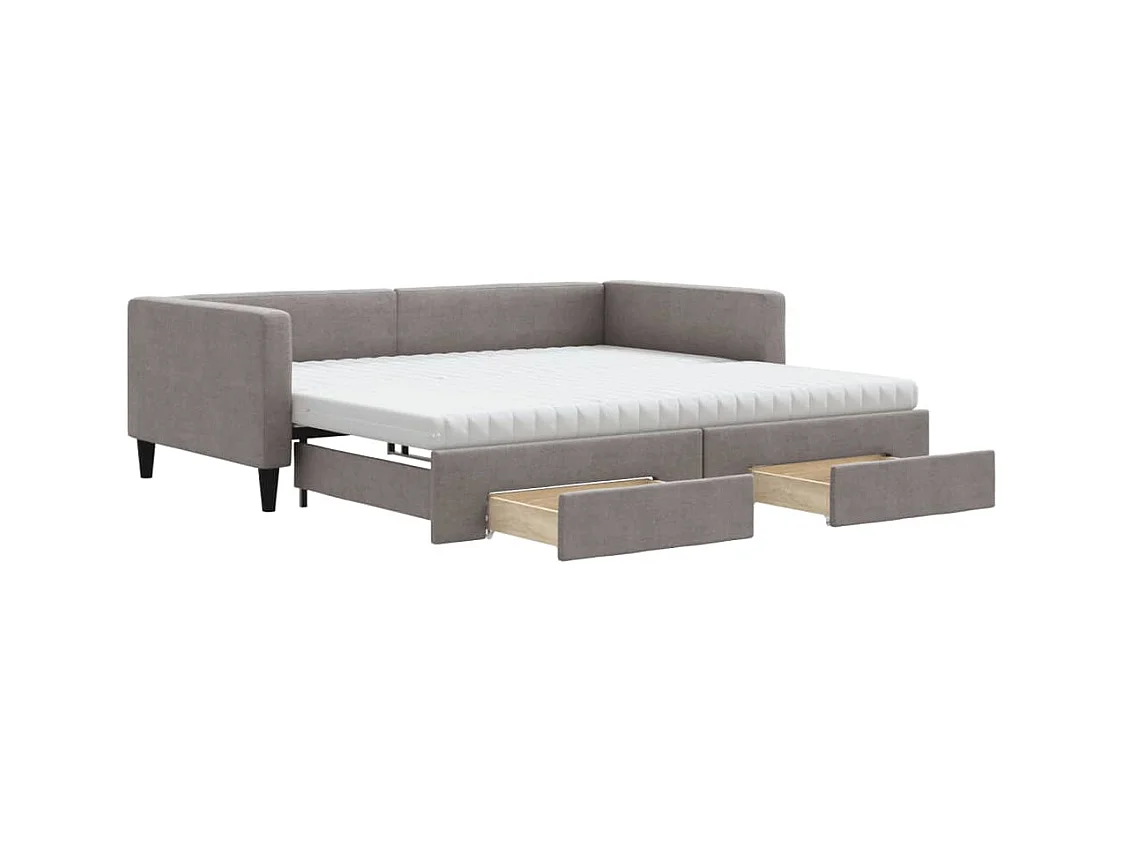 Lit de jour avec gigogne et tiroirs taupe 100x200 cm tissu