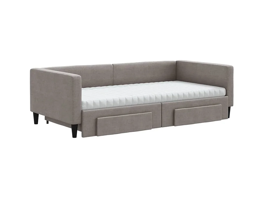 Lit de jour avec gigogne et tiroirs taupe 100x200 cm tissu