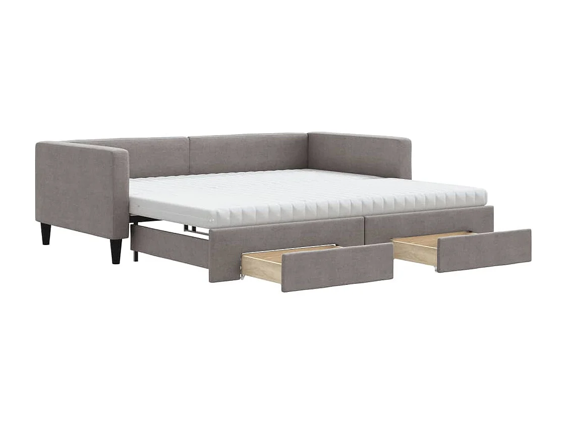 Lit de jour avec gigogne et tiroirs taupe 100x200 cm tissu